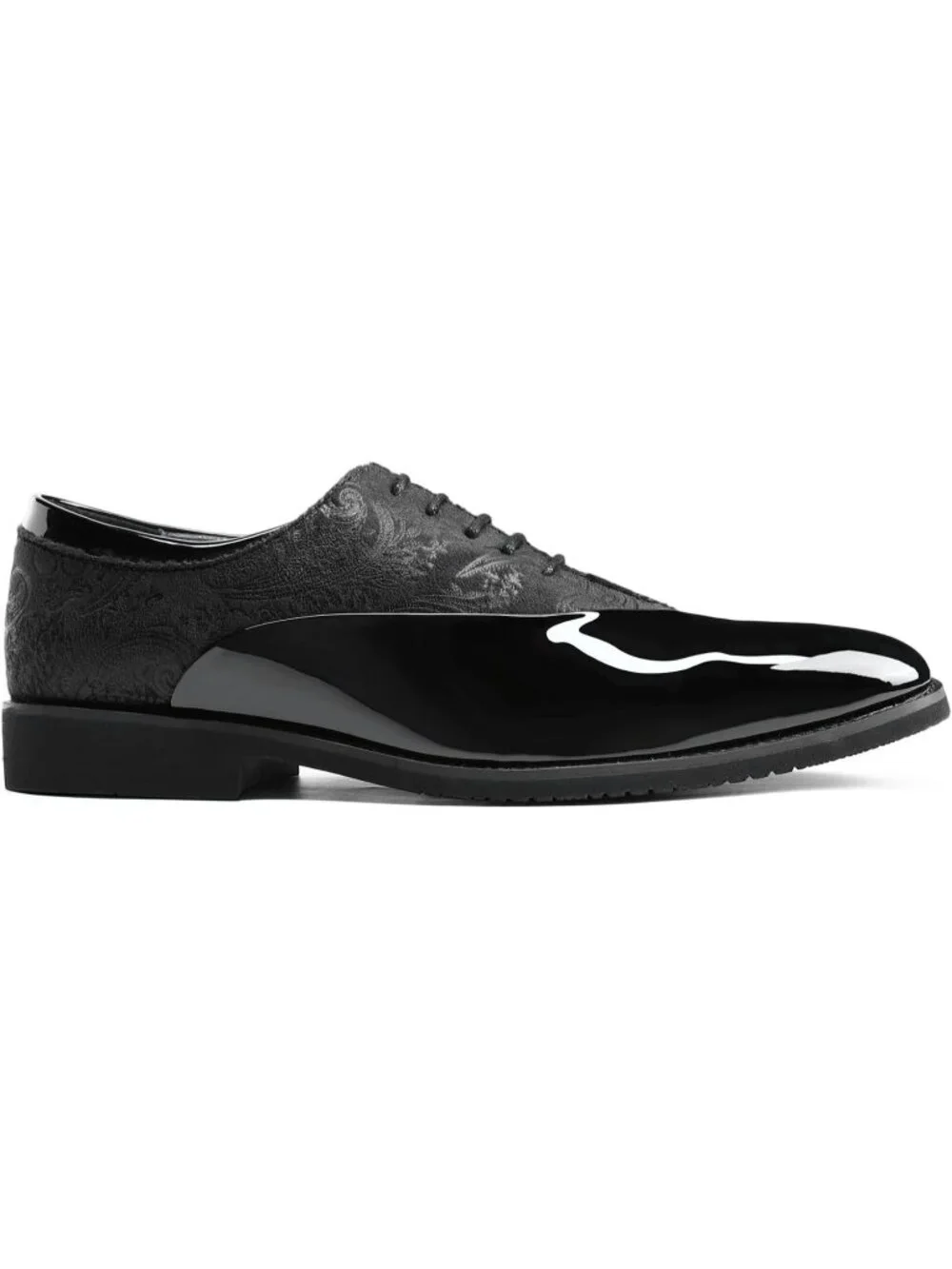 Men's Black Elegant Rubber Sole Lace Up Patent Velvet Tuxedo Formal Oxford Shoes